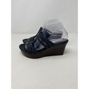 UGG Shoes Womens Size 8 Black Leather Wedge Platform Sandals Strappy Slip On